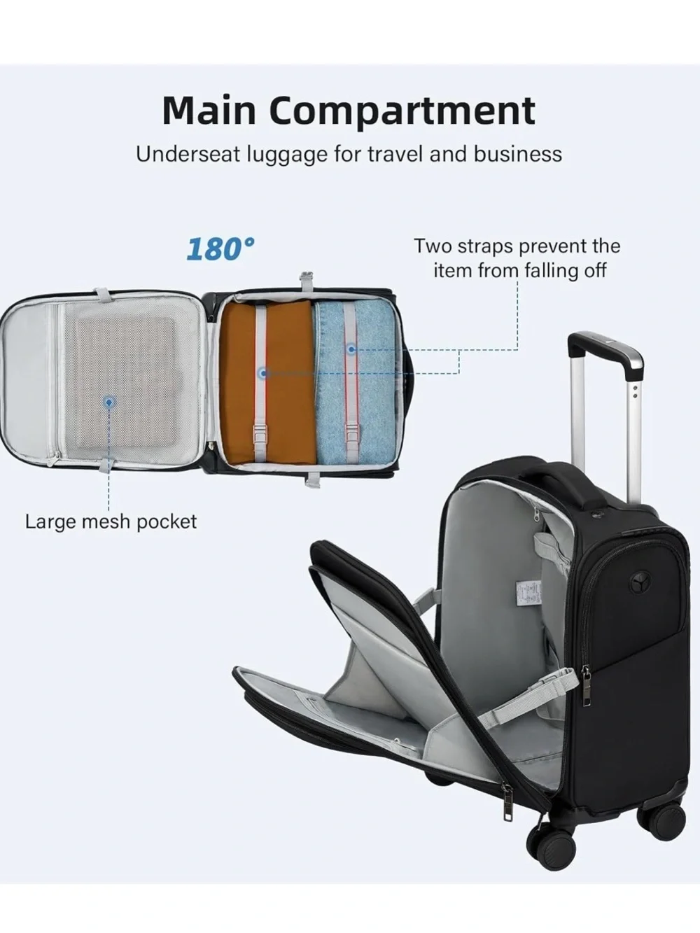 16 Inch Underseat Carry On Luggage with Wheels Softside Small Suitcases